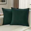 FUTEI Dark Green Chenille Throw Pillow Covers 18x18 Inch Set of 2,Edges Double-Stitched Cushion Cases,Modern Home Decor for Couch Living Room