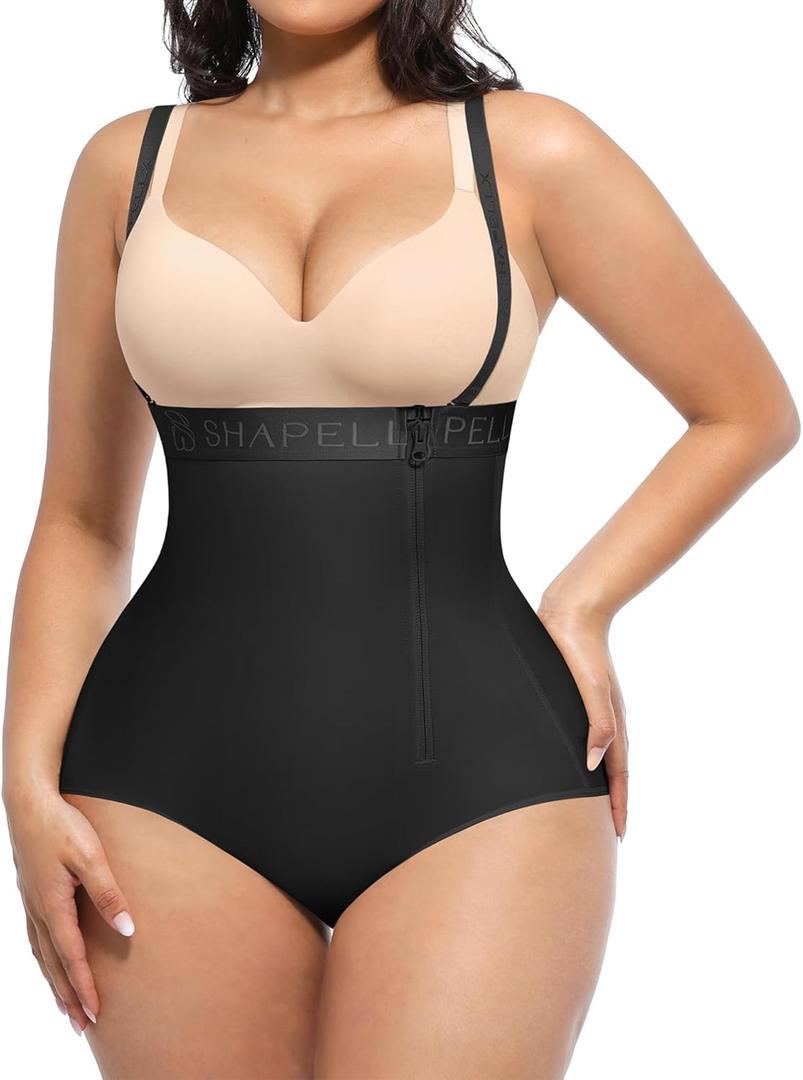 SHAPELLX Tummy Control Shapewear for Women High Waisted Body Shaper Faja Colombiana Black Waist Trainer Bodysuit(Black, L)