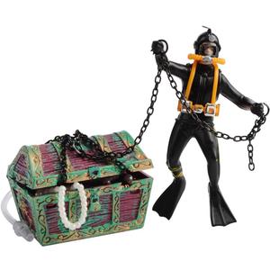 Action Aquarium Ornament, Undersea Treasure Chest Diver, Live-Action Aerating Fish Tank Decorations Resin