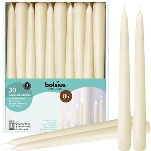 BOLSIUS Long Household Ivory Taper Candles - 10-inch Unscented Premium Quality Wax - 8 Hour Long Burning Dripless Candles Bulk Pack of 30 for Home Decor, Wedding, Parties and Special Occasions, ne k