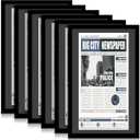 DoubleFill 14x24 Newspaper Frame with Mat, Displays 11x22 Newspaper, Wall Hanging Picture Poster Frame for Media Article Document(Black Mat,6 Pcs)