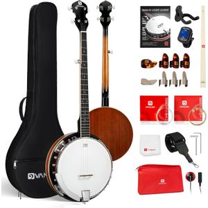 Vangoa NYLON Banjo 5 String Kit, 38 Inch Full Size Banjo with Nylon Strings with Gig Bag, Premium Accessories Outfit, Starter Kit for Beginners Adults Teens, Brown