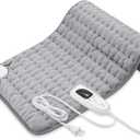 Deepsoon Heating Pad, Electric Heating Pads for Back, Neck, Abdomen, Moist Heating Pad for Shoulder, Knee, Arms, Legs, Dry/Moist Heat & Auto Shut Off, Christmas Gifts for Men and Women, Silver, 24x12 Inch