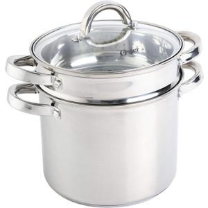 Oster Sangerfield 5-Quart Stainless Steel Pasta Pot Set with Steamer Basket and Lid Durable Kitchen Cookware for Boiling and Steaming