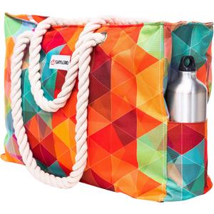 Beach Bag and Pool Bag Has Cooler Pocket, 7 Pockets Total, Zip Top. Family Size Waterproof Beach Tote (Colorful Starfish)