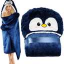 Penguin Wearable Hooded Blanket for Adults  Super Soft Warm Cozy Plush Flannel Fleece & Sherpa Hoodie Throw Cloak Wrap - Penguin Gifts for Women Adults Girls and Kids (Dark Blue)