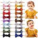 jollybows 20PCS 3.2" Baby Girls Linen Headbands Hair Bows Stretchy Nylon Hairbands for Newborn Infant Toddler Hair Accessories