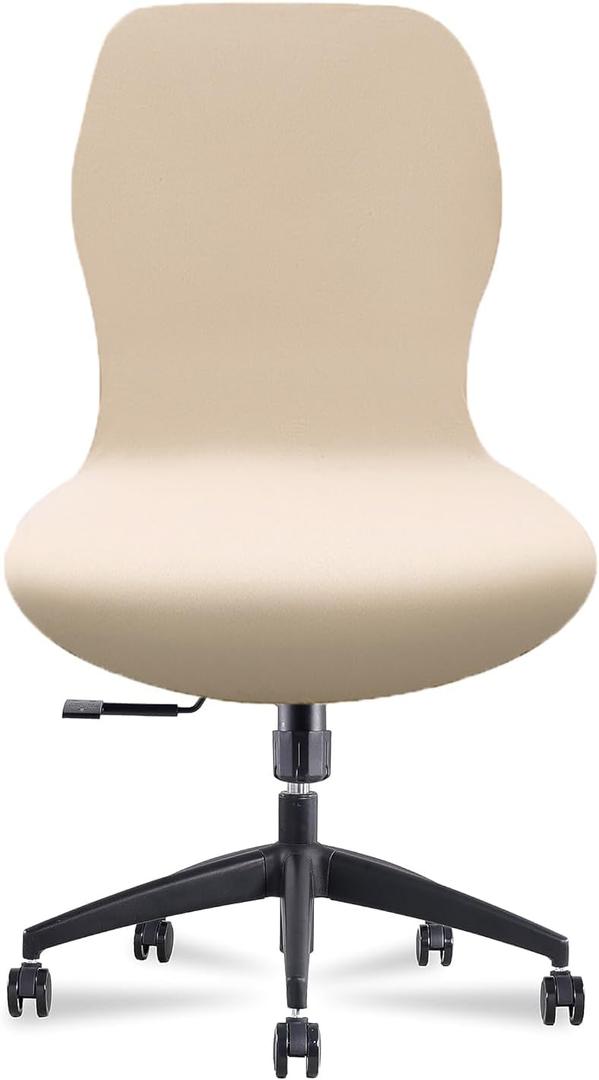 Deisy Dee Velvet Stretch Armless Office Chair Covers - Colorful Stretch Slipcover for Desk Chairs (Khaki)