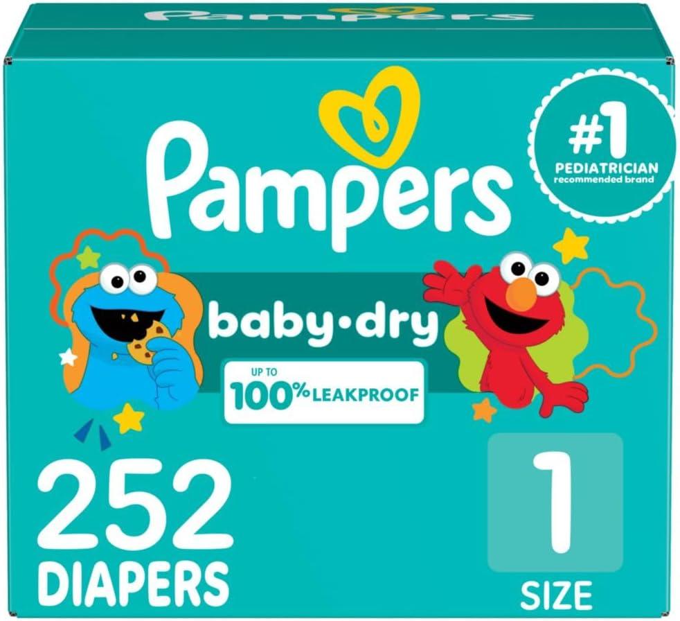Pampers Diapers - Baby Dry - Size 1, 252 Count, Absorbent Disposable Infant Diaper 