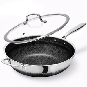 USELUCK Wok Pan,Hybrid 12 inch Wok with Lid Stainless Steel Wok