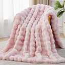 Faux Fur Throw Blanket, 1000GSM Fluffy Soft Bubble Blanket for Couch Bed, Cozy Plush Warm and Thick Blanket, Fuzzy Rabbit Throw for Living Room Bedroom 50''*60'' Pink