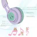 Riwbox Kids Wireless Headphones, CT-7S Cat Ear Bluetooth, 85dB Volume Limiting, LED Light Up Over Ear with Microphone for Laptop/PC/TV (Purple&Green)
