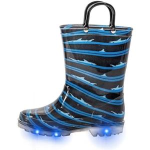 FUNCOO PLUS Toddler Kids Rain Boots Boys Girls Light Up Waterproof Boot with Handles Size 22