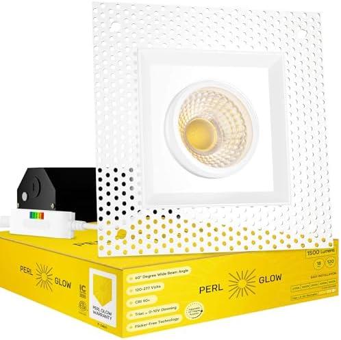 Perlglow 4 inch Trimless Square Single Gimbal Downlight Luminaire, White Finish, LED Recessed Light Fixtures Dimmable 18W=120W, 1500 Lumens, CRI 90+, 5CCT Selectable 2700K|3000K|3500K|4100K|5000K