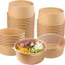 Galashield Disposable Bowls with Lid | Meal Prep Paper Bowls | To Go Salad Ramen Food Containers with Lids (25 oz - 25 Sets)