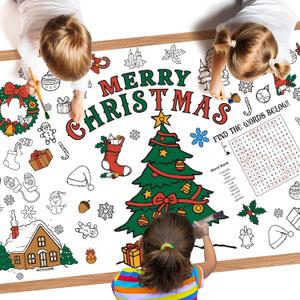 Christmas Coloring Tablecloth for Kids - 3 Pack Merry Christmas Colorings Table Cloth, Giant Paper Coloring Poster Banner Crafts for Gifts Activities Games Xmas Party Favors Supplies, 30 x 72 Inch