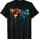 Colorful Hearts Dripping Paint Splatter T-Shirt, L