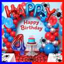 Spider Themed Birthday Balloons Set, 47in Giant Foil Spider Web & 4pcs Star & 4pcs Round Red Blue Balloons Ideal Birthday Cartoon Theme Party Decorations and Favors(Number 4)