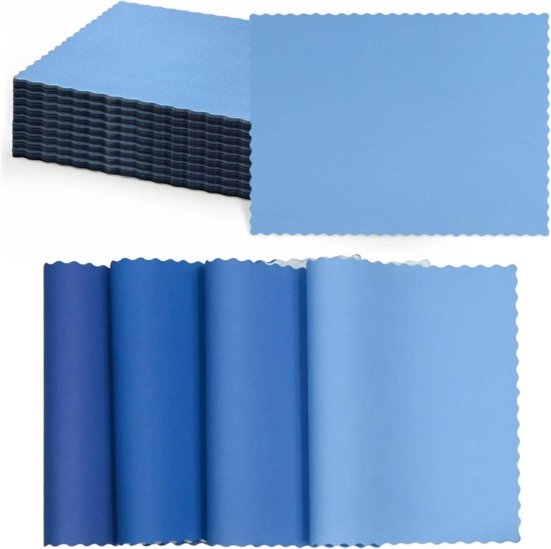 120 Pcs Blue Paper Placemats Bulk 10 x 14 Scalloped Disposable Placemats Decorative Paper Party Table Mats Doilies for Wedding Baby Shower Banquet Party Holiday Table Decor