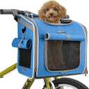 Dog Bike Basket, Expandable Soft-Sided Pet Carrier Backpack with 4 Open Doors, 4 Mesh Windows for Small Dog Cat Puppies - Blue (Blue-Fits 10-18 Lbs)