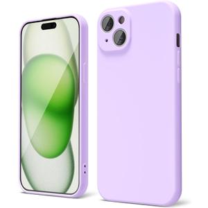 oakxco for iPhone 15 Plus Phone Case Liquid Silicone, Cute Thin Slim Soft Rubber Gel for Women Men, Smooth Matte TPU Plain Solid Color Girly Simple Case with Camera Cover Protection, Purple Lavender