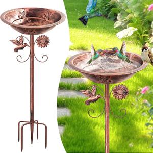 Fivolan Metal Bird Baths for Outside, Birdbaths for Outdoors with Deep Bowl, 5 Prong Stake Large Capacity Hummingbird Freestanding Birdfeeders Patio Garden Yard Lawn Decor Bird Feeders Bowls-13x13x35