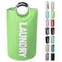 SweetMemo Laundry Basket Large Collapsible，Clothes Hamper Bag with Handles – Tall Foldable Dirty Laundry Bag，Freestanding Laundry Sorter for Laundry, College Dorm，Apartment – 95L Green