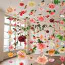Suncalla 12 Pcs 70.8 ft Flower Garlands Hanging Artificial Wildflower Vine Decor from Ceiling Floating Floral Backdrop Silk Fake Flower Garland for Wedding Home Garden Wall Arch(Blossom)