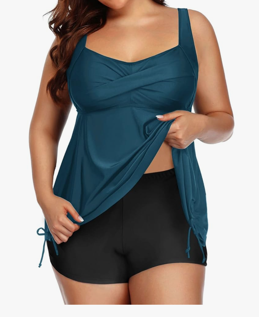 Aqua Eve Women Plus Size Tankini Swimsuit Two Piece Flowy Swim Dress Bathing Suits with Shorts, Size 20 W, Blue and Green