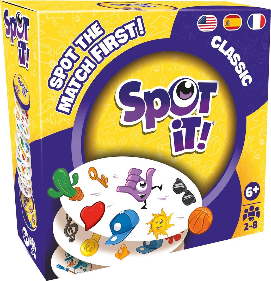 Asmodee Spot It! Classic Card Game (2024 Refresh) - Eco-Sleeve Edition, 5-in-1 Visual Perception Game for Quick Reflexes and Family Fun, Ages 6+, 2-8 Players, 10 Minute Playtime