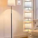 60" Modern Floor Lamp for Living Room Bedroom, Standing Lamp with Oatmeal Linen Lampshade, Tall Lamp with A19 9W 3 Color Temperature Bulb, Foot Switch Control, Black