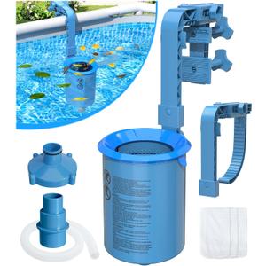 DeeprClean Upgrade Above Ground Pool Skimmer Comes with 3 Socks, Anti-tilt Wall Mount Surface Skimmer, Removable Skimmer Basket, Adjustable Height Bracket, Auto Skimming Pool Surface Leaves - Blue
