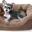 INVENHO Small Dog Bed Washable Orthopedic Calming Warming Durable Pet Bed with Anti-Slip Bottom (S (20"x19"x6"), Dark Brown)