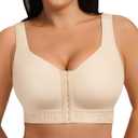 FeelinGirl Post Surgery Bra Front Closure Compression Mastectomy Bra for Women with Wide Adjustable Straps Wirefree Support (Medium, Beige)