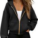 Trendy Queen Womens Zip Up Hoodies Fall Fashion Sweatshirt 2026 Clothes Y2K Cropped Jackets Cute Winter Outfits (Medium, Black)
