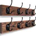 2 Pack Coat Hooks Wall Mount,Wooden Wall Hat Rack with 4 Hooks for Hanging Coat,Bag,Towel(Brown)