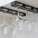 Aydomer 2Pack Wine Glass Holder Under Shelf Cabinet Wine Glass Rack Plastic Stemware Rack Glasses Storage Hanger Bar Kitchen Wine Glasses Organizer (black)