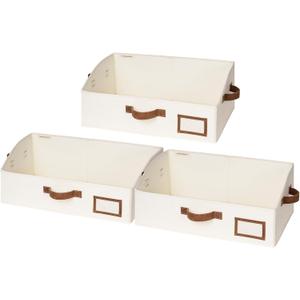 StorageWorks Closet Storage Bins, Trapezoid Organizer Box for Shelves, Fabric Clothes Bin, Foldable Organizing Baskets with Handles, Large, Ivory White, 3-Pack