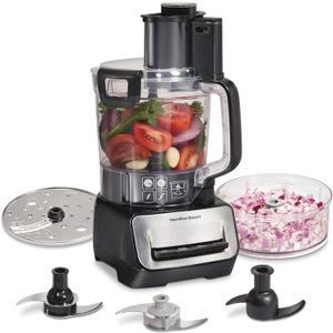 Hamilton Beach Stack & Snap Food Processor and Vegetable Chopper, BPA Free, Stainless Steel Blades, 14 Cup + 4-Cup Mini Bowls, 3-Speed 500 Watt Motor, Black (70585)