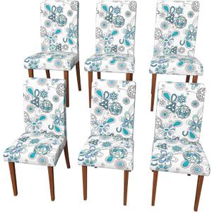 Stretch Dining Chair Covers Set of 6,Floral Print Chair Covers,Soft Removable Washable,Pet Friendly Furniture Protector,Universal Chair Slipcovers for Home, Kitchen,Ceremony Dining Room Seat (White Kite Flower)