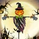 Solar Halloween Yard Decorations, Outdoor LED Solar Powered Pumpkin Ghost Stakes Halloween Outdoor Decorations, Metal Garden Stakes Lawn Yard Ornament