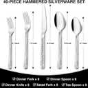 Hammered Silverware Set, 40-Piece Stainless Steel Square Flatware Set for 8, Food-Grade Tableware Cutlery Set, Utensil Sets for Home Restaurant, Mirror Finish, Dishwasher Safe