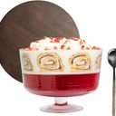 Large Trifle Bowl with Lid (120oz) - Stainless Steel Silver Serving Spoon & Acacia Wood Lid - Trifle Bowl Glass, Glass with Pedestal - Truffle Dish for Layered Desserts, Fruits, Salads, Punch