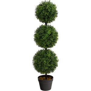 Nearly Natural 36in Artificial Triple Ball Boxwood Topiary Tree - Indoor Outdoor Realistic Faux Greenery for Home Patio Office Decor, Low Maintenance