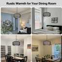 Farmhouse Chandelier Light Fixture, 5-Light Rattan Boho Chandeliers for Dining Room, Hand Woven Pendant Light with Linen Shade, Rustic Hanging Lighting for Kitchen Island, Bedroom (Bulb Not Included)