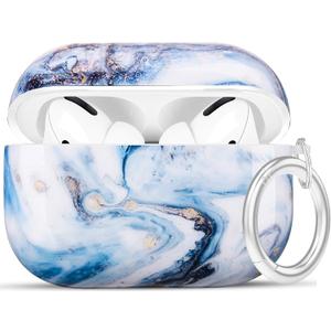 Airpods Pro Case - YOMPLOW Marble Protective Hard Case Cover Skin Portable & Shockproof Women Girls with Keychain for Apple Airpods Pro Charging Case - Blue Marble