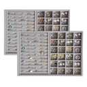 KATISYIO Large Velvet Jewelry Tray 2 Pack Stackable Jewelry Display Drawer Inserts Trays Organizer for Earring Bracelet Necklace Ring (Gray, Ring and 24 Grids)
