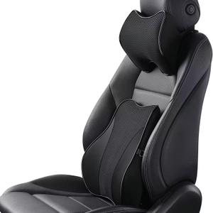 Lumbar Support and Car Neck Pillow for Office Chair and Car Seat Softness Memory Foam Erognomic Seat Cushion with Adjustable StrapComfortable Ergonomic Design (Black, Polyester)
