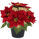 Fake Poinsettia Plants with White Berry 14 Inch Red Poinsettias Artificial Christmas Flowers in Pot for Home Porch Garden Office Indoor Outdoor Christmas Decorations