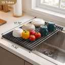 Roll Up Dish Drying Rack 11.42" x 17.72" 15 Tube Kitchen Sink Rack Over the Sink Dish Drying Rack Stainless Steel Dish Rack Heat-Resistant Dish Drainer, Black